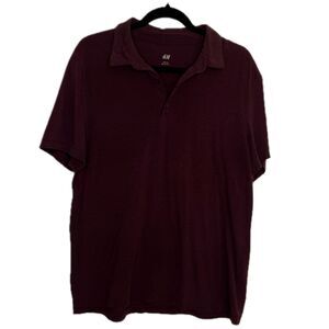 H&M Men's Red Large Slim Fit Short Sleeve Polo Collared Golf Shirt Burgundy